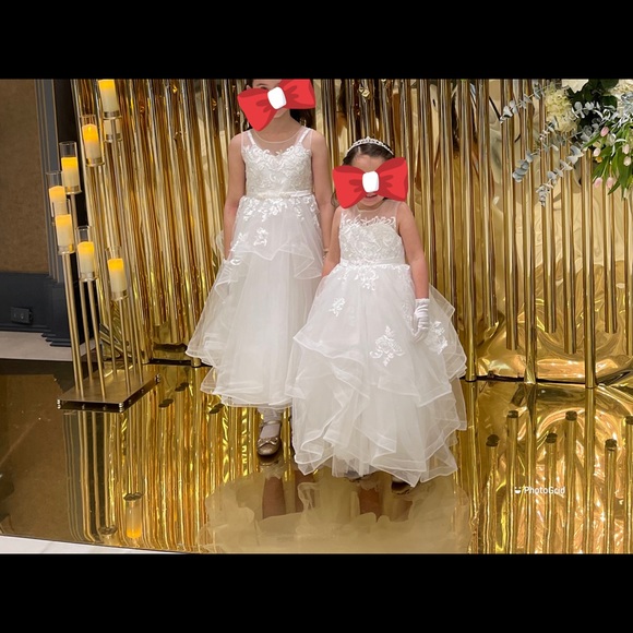 Flower girl/ special occasion dress ivory/white with tiered toole - Picture 11 of 12